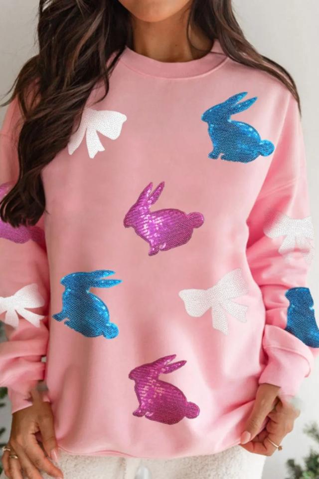 Easter Bunny Bow Knot Sequined Sweatshirt – by undefined on TurtlesEgg Marketplace