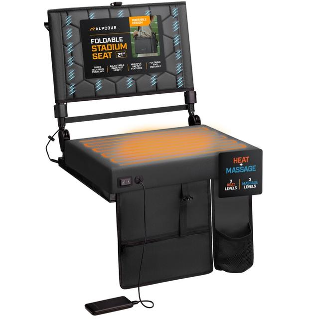 Alpcour Heated Massage Reclining Stadium Seat with Back Support for Bleachers - 17 Inch - Black – by Apex Brands on TurtlesEgg Marketplace