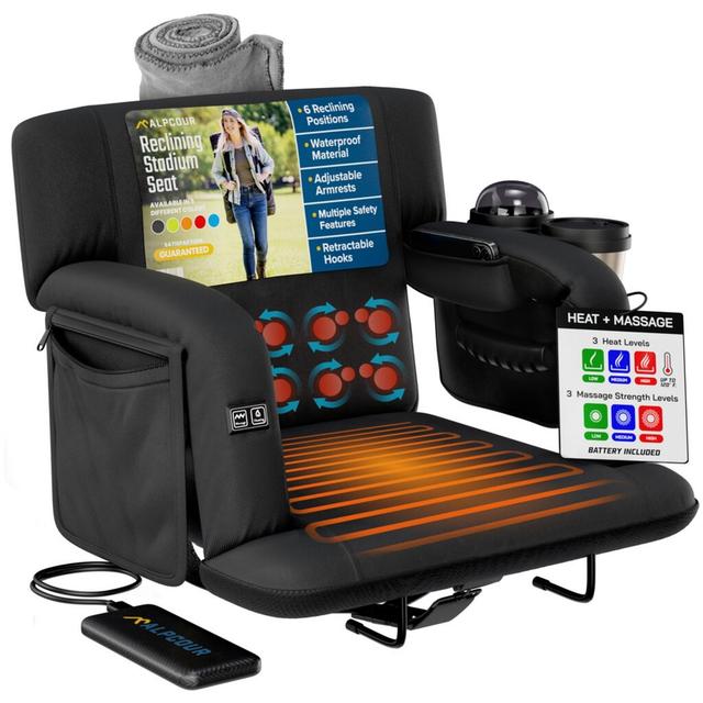 Alpcour Premium Heated Massage Reclining Stadium Seat for Bleachers with Back Support - Wide – by Apex Brands