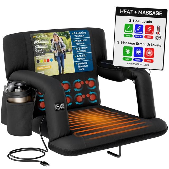 Alpcour Heated Massage Reclining Stadium Seat for Bleachers with Back Support - Wide – by Apex Brands on TurtlesEgg Marketplace