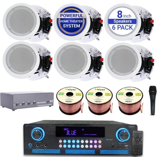Vaiyer Home Theater System 2000W Bluetooth Amplifier w 6 x 8" Ceiling Speakers, Mic & 300 ft Wire – by AIA DIST INC on TurtlesEgg Marketplace