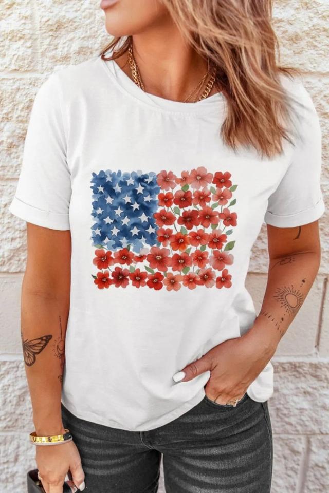 Star Floral American Flag Printed T Shirt – by Indigo Mountain on TurtlesEgg Marketplace